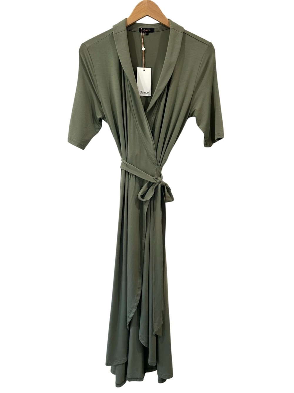Quince Tencel Jersey Midi Wrap Dress L Sage Green NWT